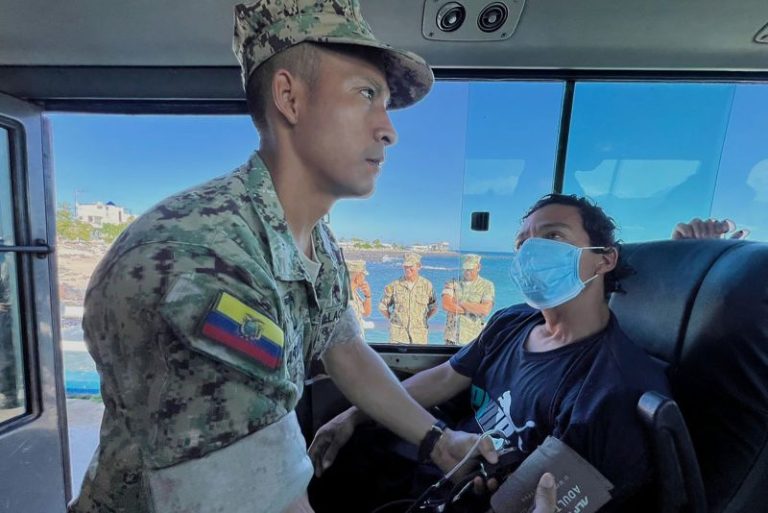 Five fishermen who survived 55 days adrift by drinking rain and parboiling passing fish arrive in Galapagos